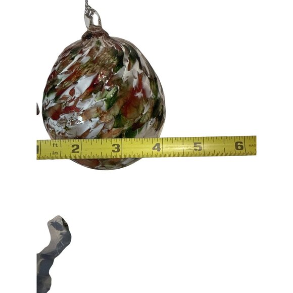 Hand-Blown Art Glass Friendship Ball Ornament  Orb 4-Inch green red white  Swirl - Picture 4 of 4